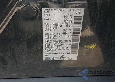 2015 Nissan Rogue Sl from USA, damaged, VIN 5N1AT2MVXFC831456